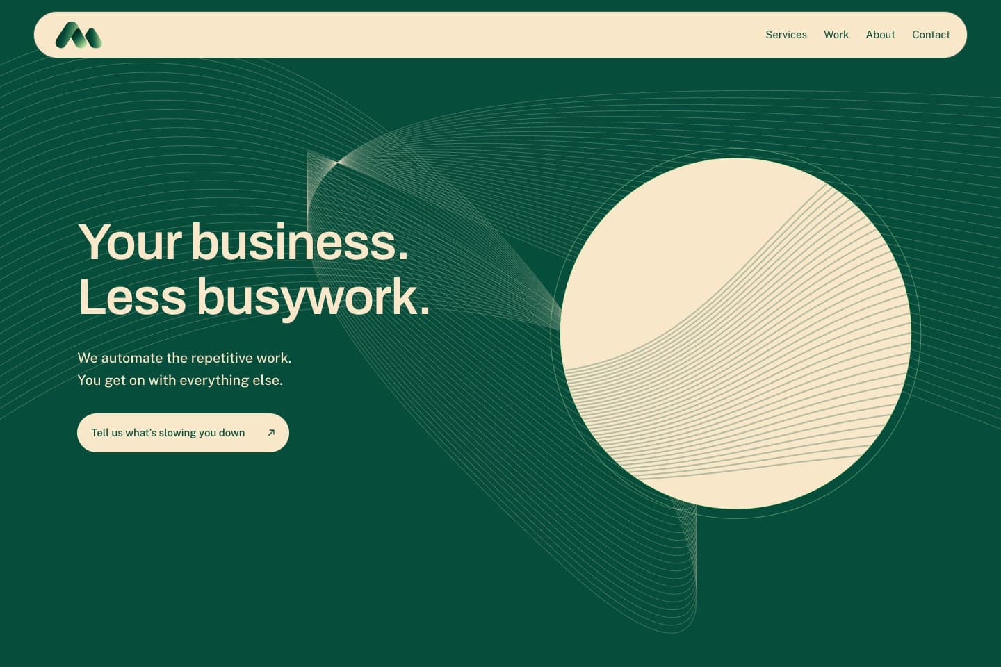 Mozzai’s desktop homepage, with the ribbon M logo, Champagne navigation and Emerald Ink hero.